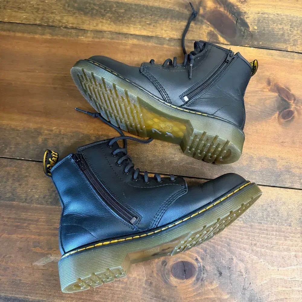 Dr. Martens Junior 1460 Softy T Leather Lace Up Boots Black Smooth Size US 3Y